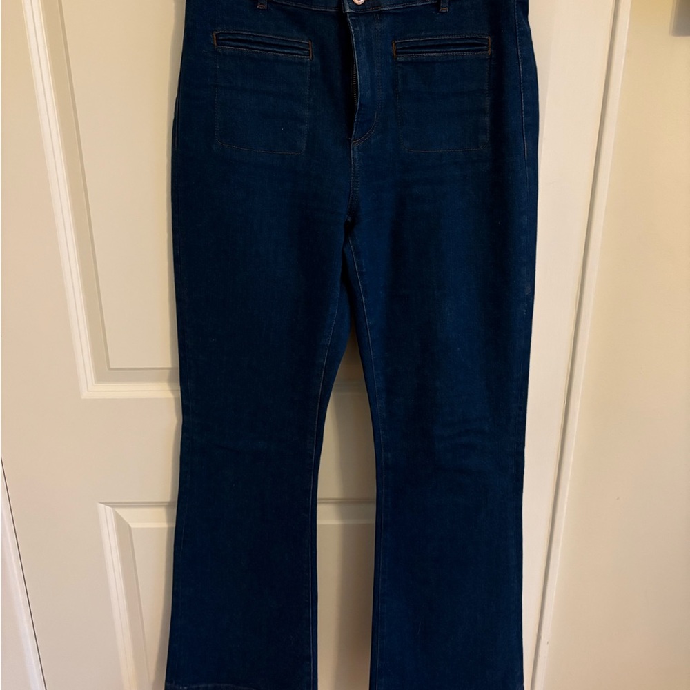 LOFT high rise slim fit dark blue flare jeans